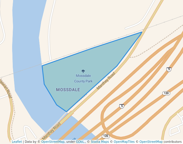 walking in Mossdale County Park map in Lathrop