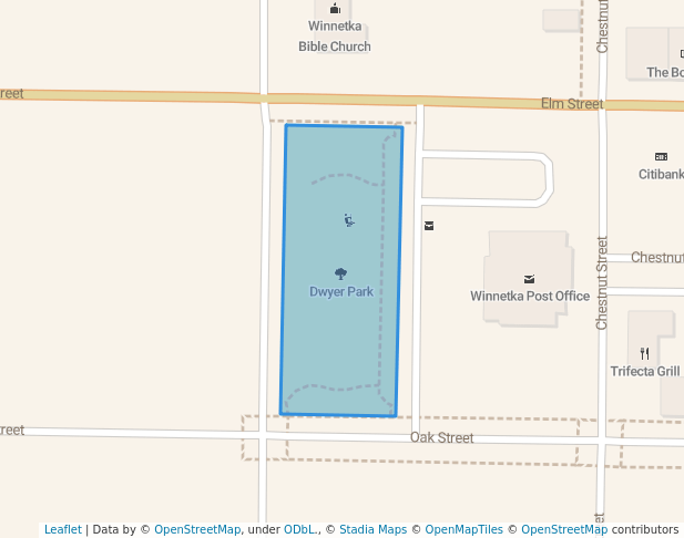 walking in Dwyer Park map in Winnetka