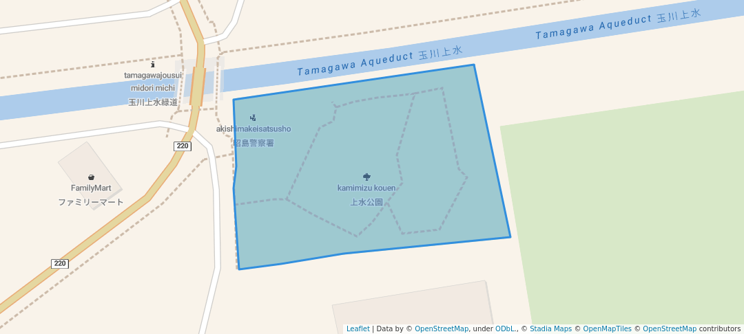 walking in 上水公園 map in 昭島市