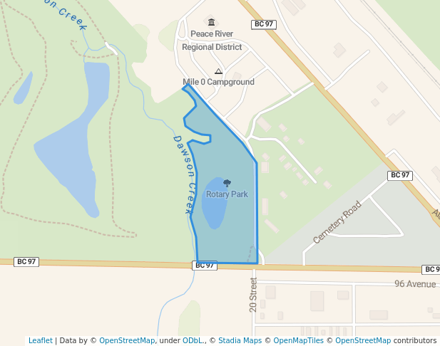 walking in Rotary Park map in Dawson Creek