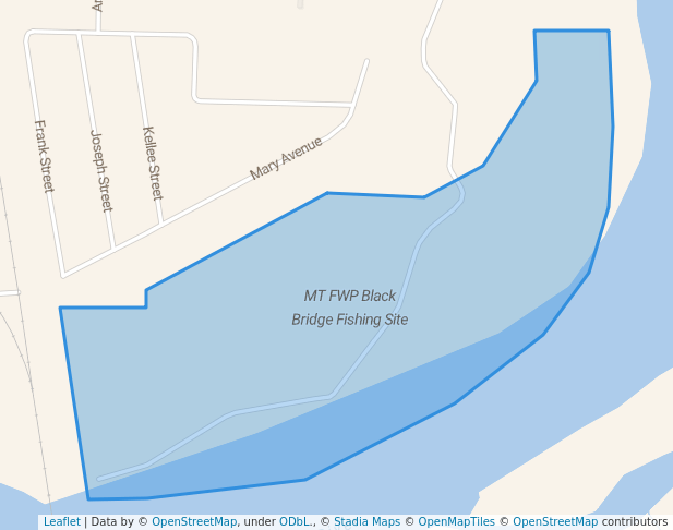 walking in MT FWP Black Bridge Fishing Site map in Glendive