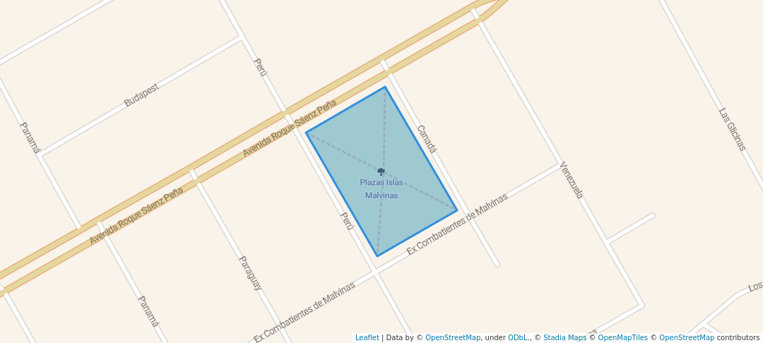 walking in Plazas Islas Malvinas map in Catriel