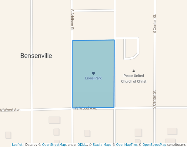 walking in Lions Park map in Bensenville