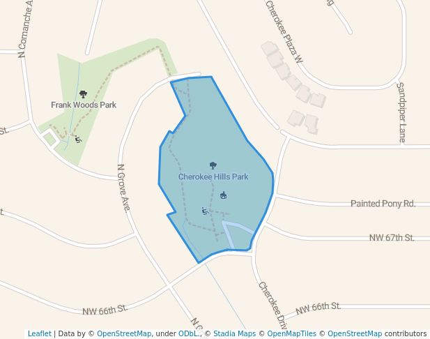 walking in Cherokee Hills Park map in Warr Acres