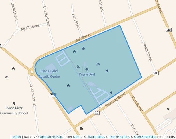 walking in Payne Oval map in Evans Head