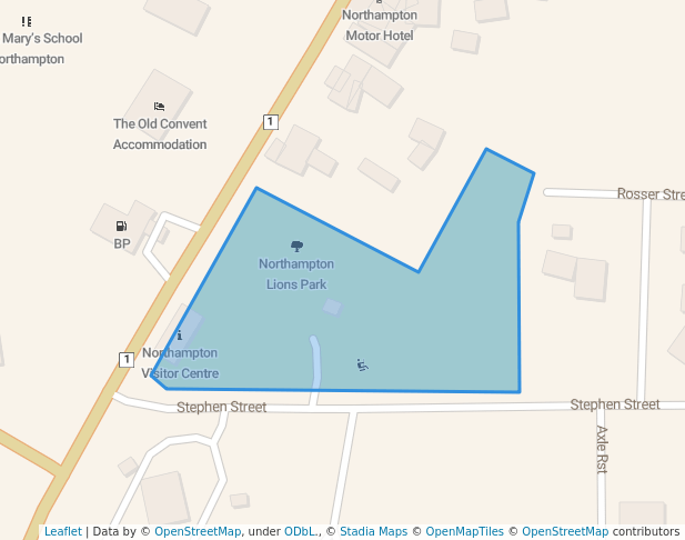 walking in Northampton Lions Park map in Northampton