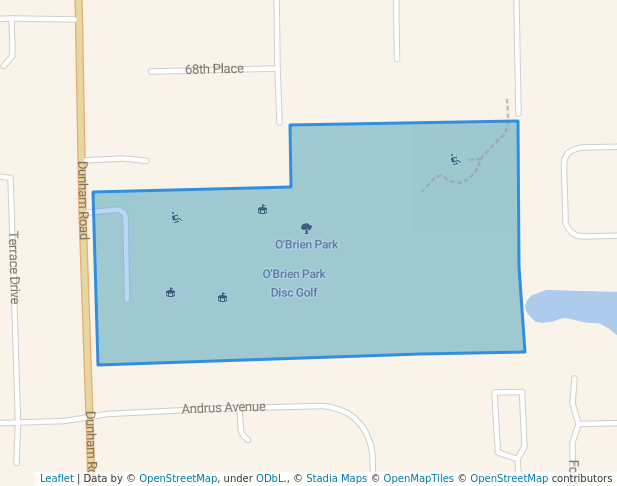 walking in O'Brien Park map in Downers Grove