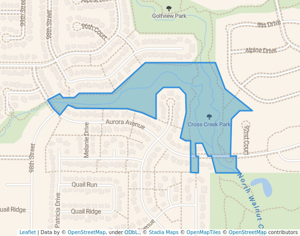 walking in Cross Creek Park map in Urbandale