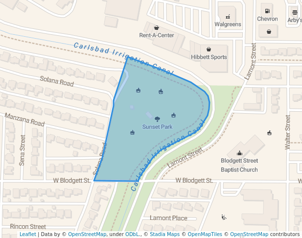 walking in Sunset Park map in Carlsbad