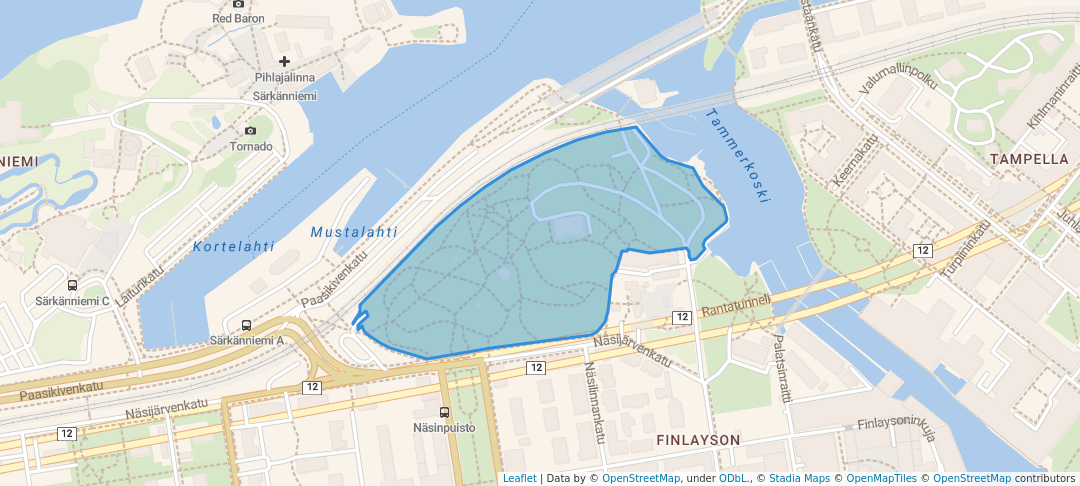 walking in Näsinpuisto map in Tampere