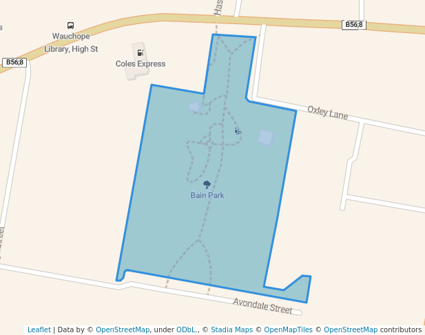 walking in Bain Park map in Wauchope