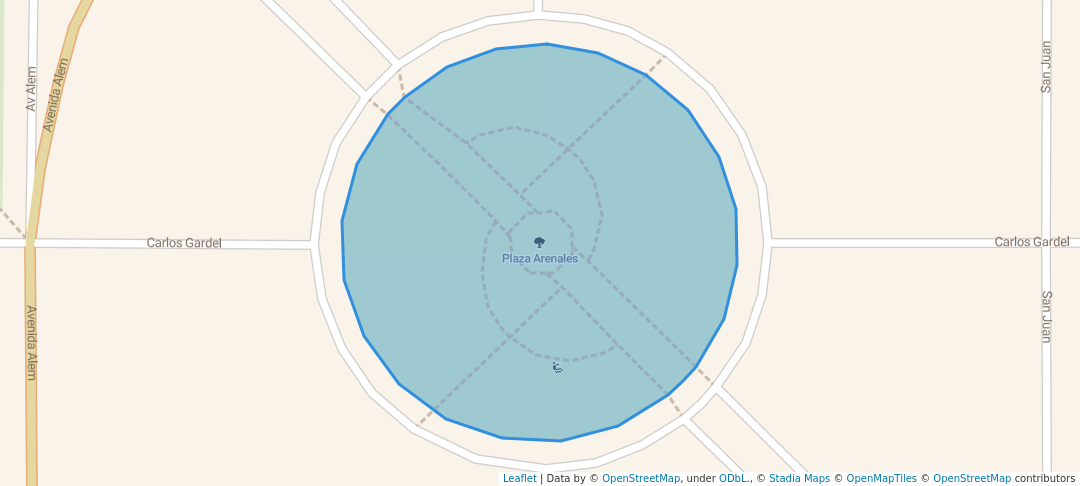 walking in Plaza Arenales map in Almafuerte