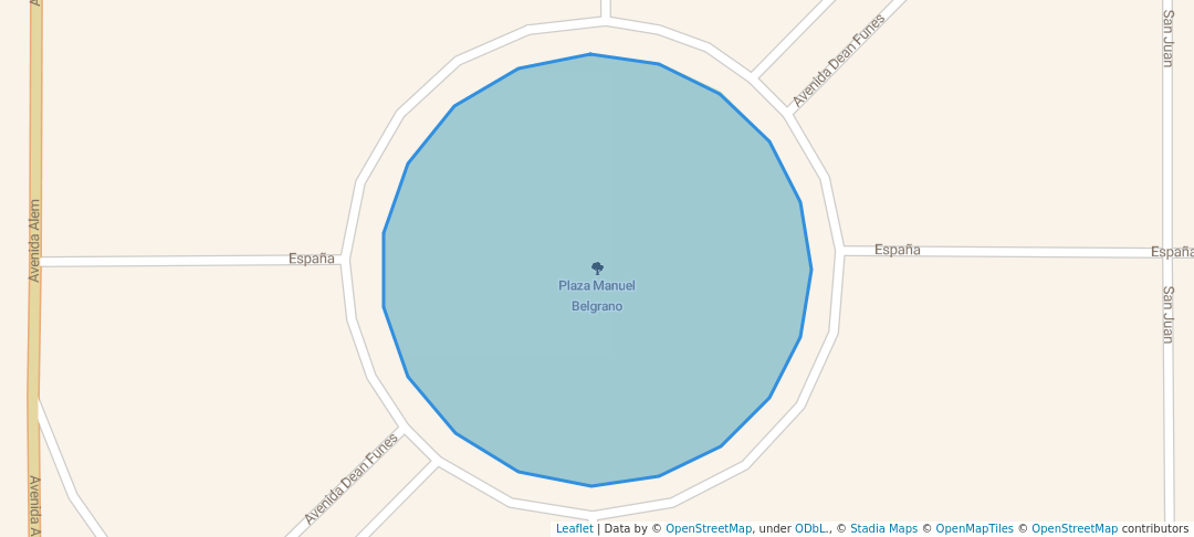 walking in Plaza Manuel Belgrano map in Almafuerte