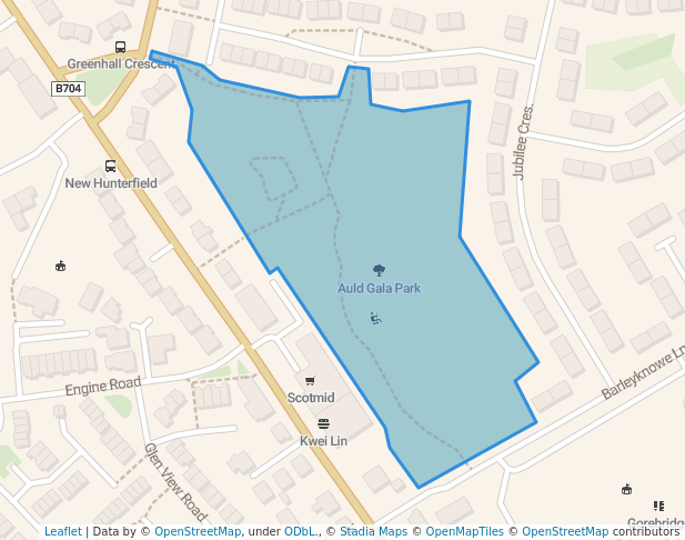 walking in Auld Gala Park map in Gorebridge