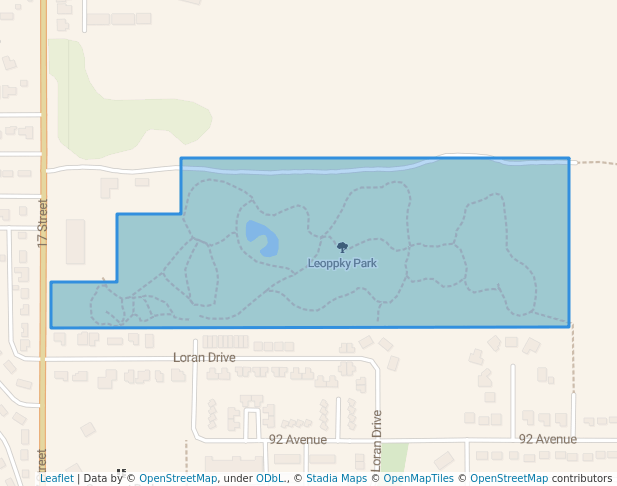 walking in Leoppky Park map in Dawson Creek