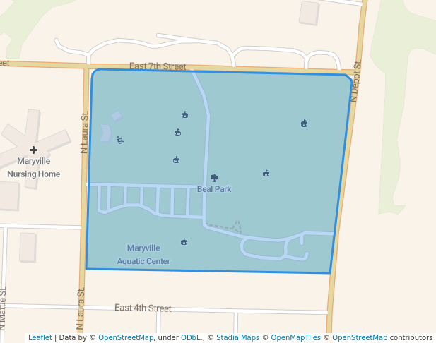 walking in Beal Park map in Maryville