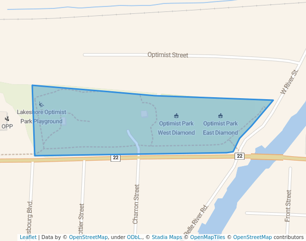 walking in Lakeshore Optimist Park map in Belle River