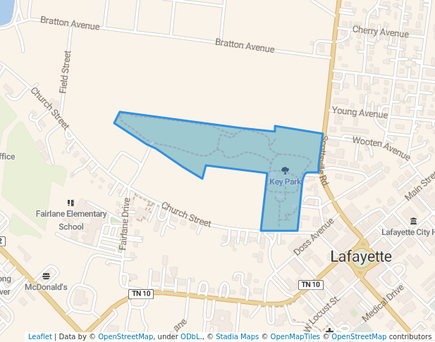 walking in Key Park map in Lafayette