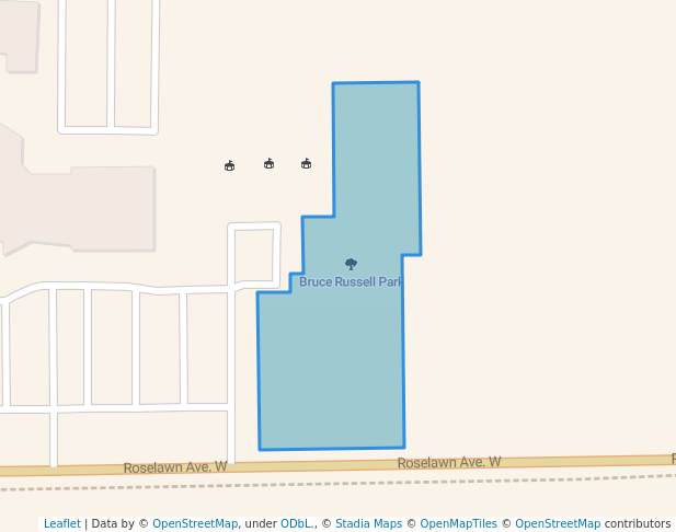 walking in Bruce Russell Park map in Roseville