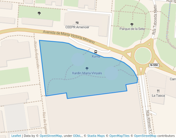 walking in Xardín María Vinyals map in Pontevedra