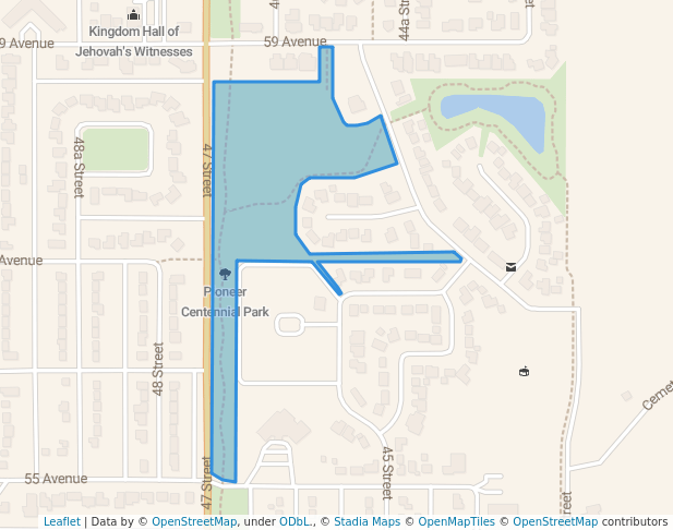 walking in Pioneer Centennial Park map in Vegreville