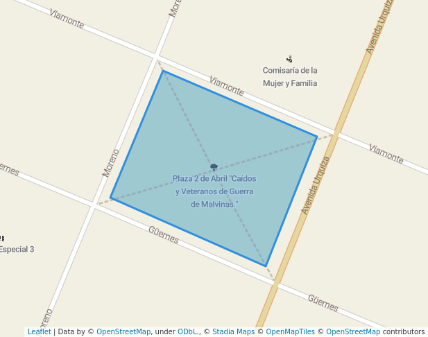 walking in Plaza 2 de Abril "Caídos y Veteranos de Guerra de Malvinas." map in Pico Truncado