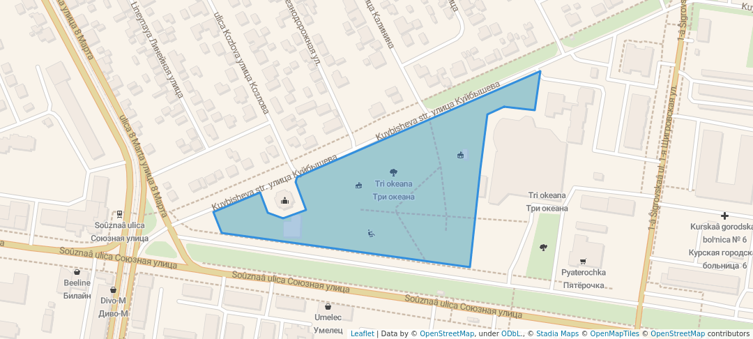 walking in Три океана map in Kursk