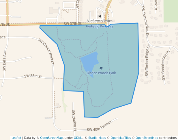 walking in Clarion Woods Park map in Topeka