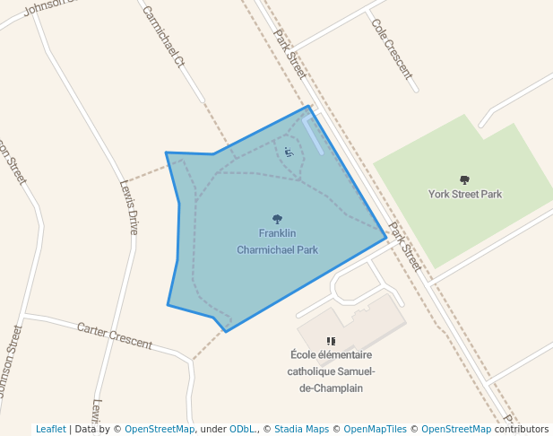 walking in Franklin Charmichael Park map in Orillia