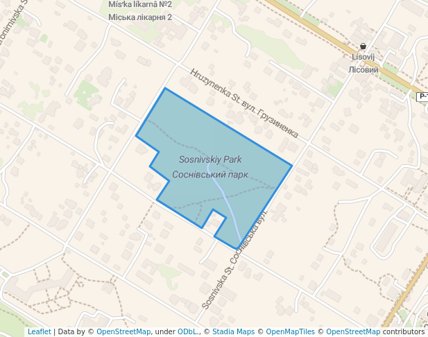 walking in Park Sosnivskiy map in Cherkasy