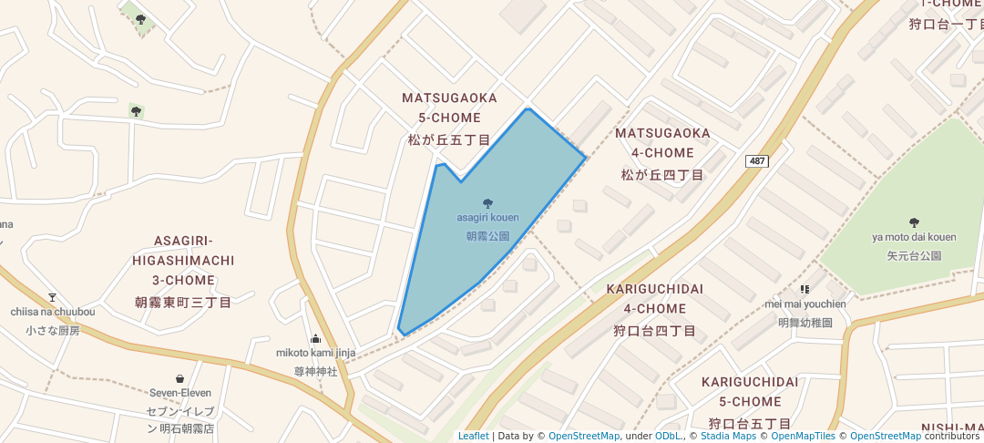 walking in 朝霧公園 map in Akashi