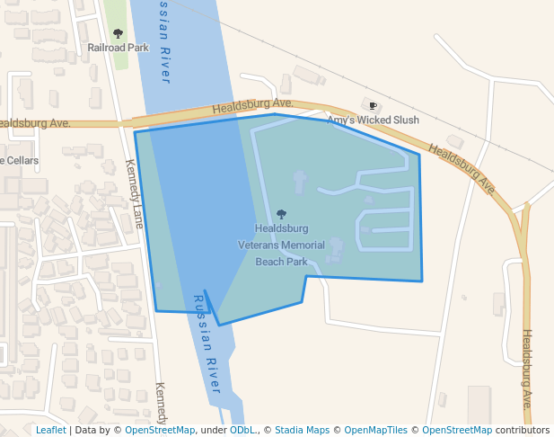 walking in Healdsburg Veterans Memorial Beach Park map in Healdsburg