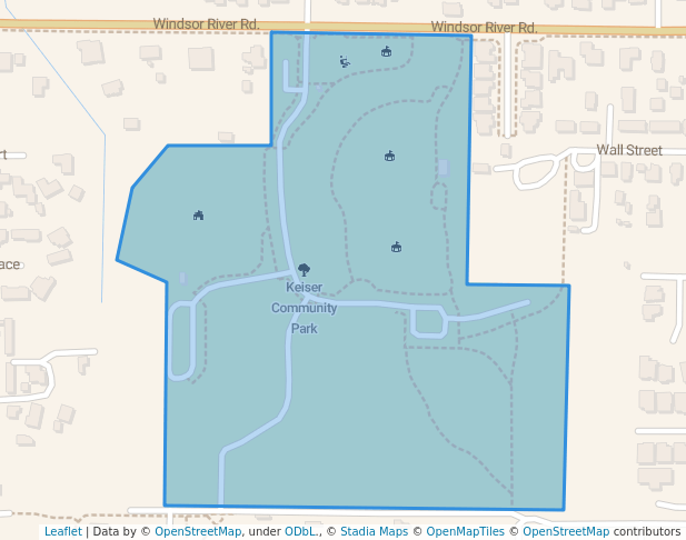 walking in Keiser Community Park map in Windsor