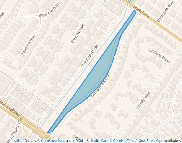 walking in Sunrise Park map in Petaluma