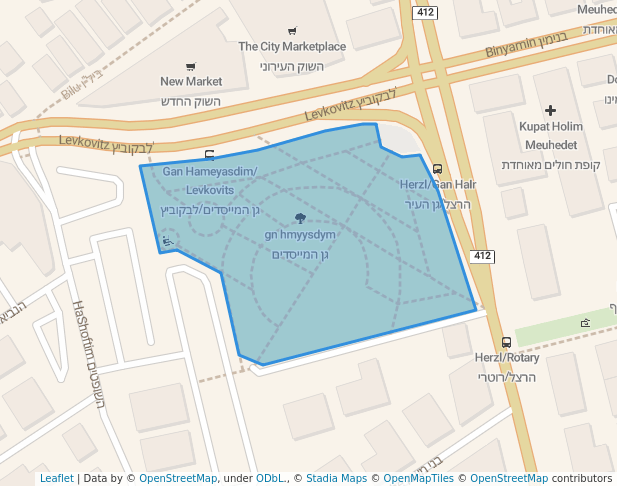 walking in גן המייסדים map in Rehovot