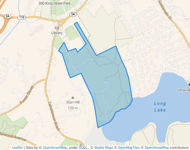 walking in Prouty Woods map in Littleton