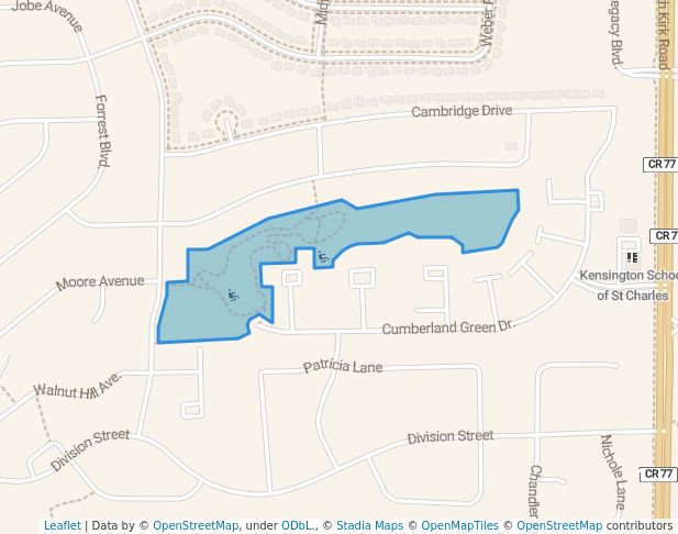 walking in Cambridge Park map in St. Charles