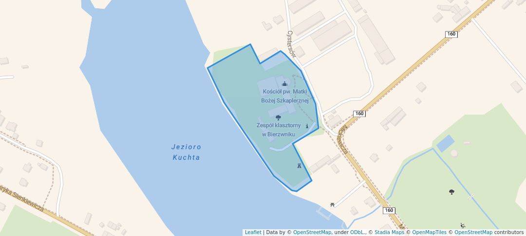 walking in Zespół klasztorny w Bierzwniku map in Bierzwnik