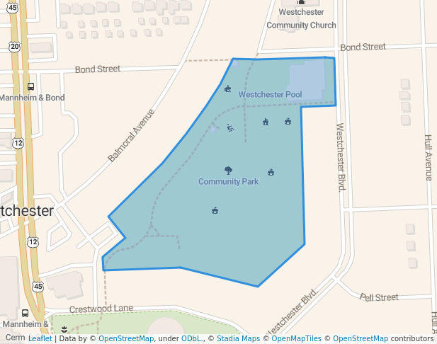 walking in Community Park map in Westchester