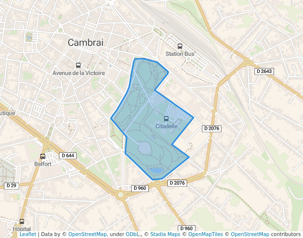 walking in Jardin des Grottes map in Cambrai