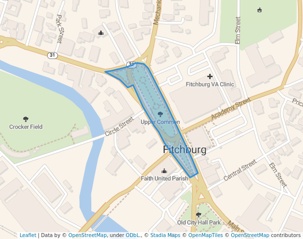 walking in Upper Common map in Fitchburg