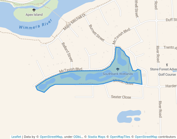 walking in Southbank Wetlands map in Horsham