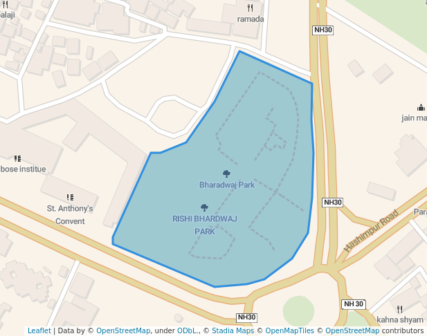 walking in Bharadwaj Park map in Prayagraj