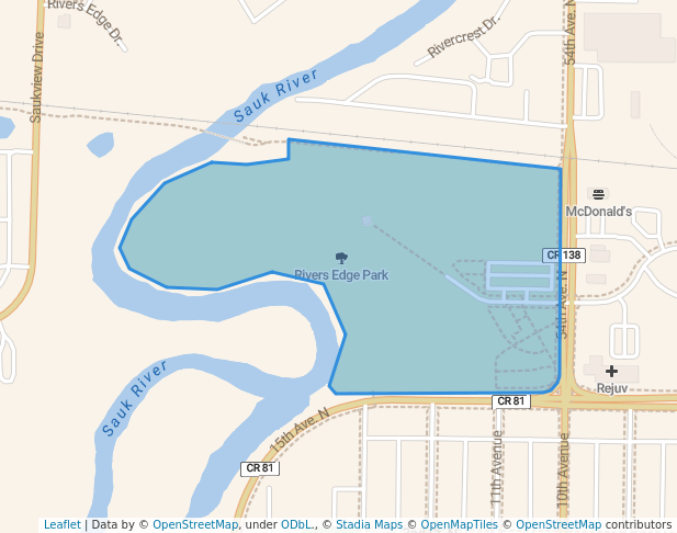 walking in Rivers Edge Park map in Waite Park