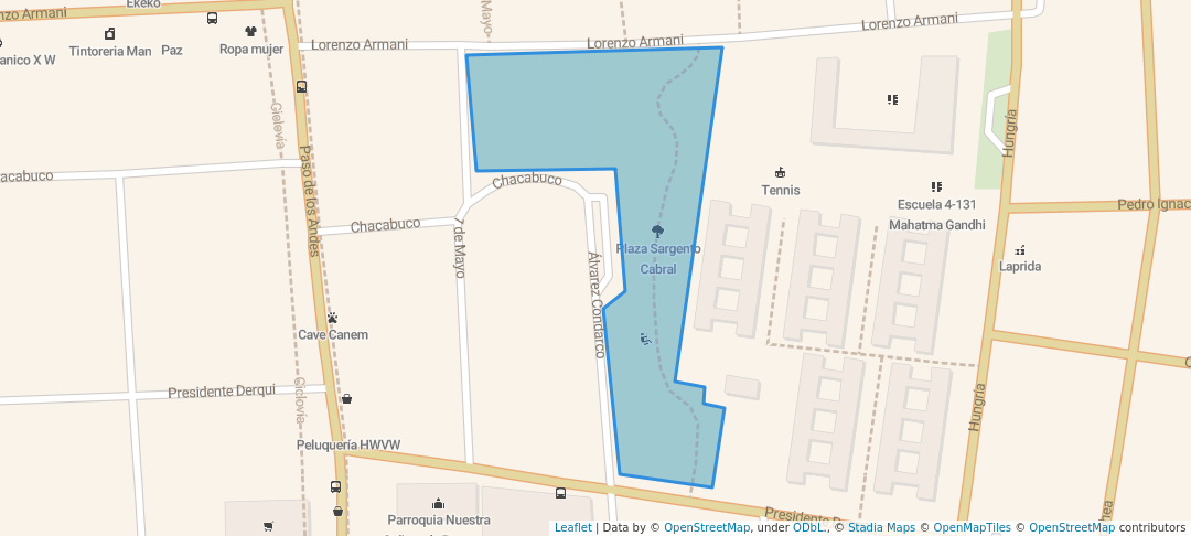 walking in Plaza Sargento Cabral map in Godoy Cruz