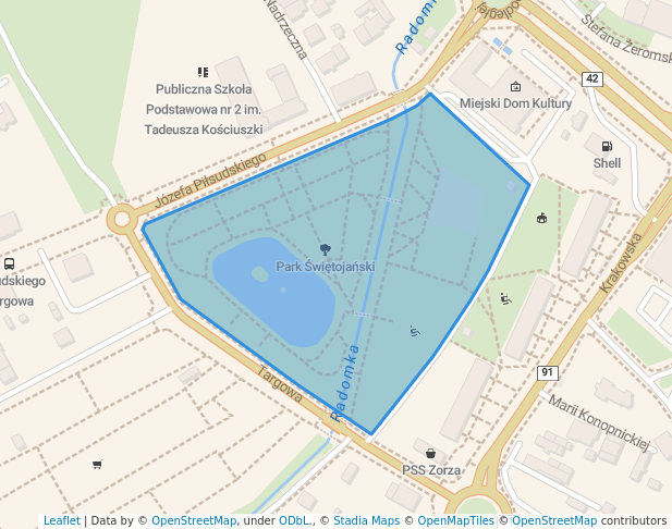 walking in Park Świętojański map in Radomsko