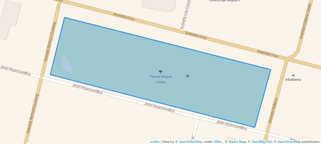 walking in Parque Miguel Cortés map in Piura