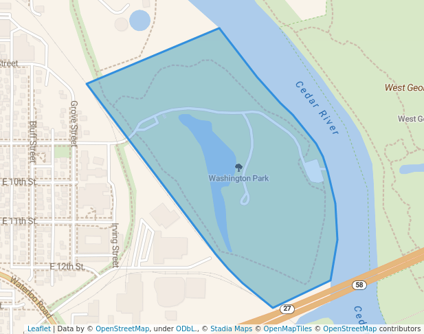 walking in Washington Park map in Cedar Falls