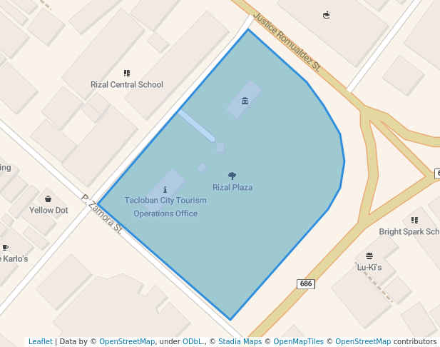 walking in Rizal Plaza map in Tacloban City