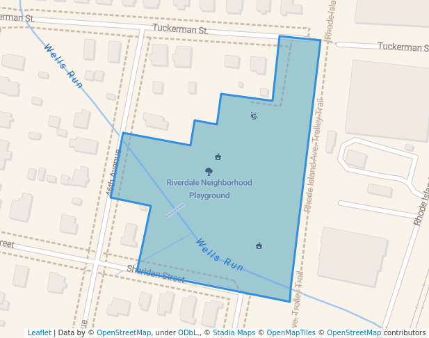 walking in Riverdale Neighborhood Playground map in Riverdale Park